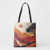 Aangepaste naam, warm herfstlandschap, minimalisti tote bag (Voorkant)