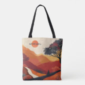 Aangepaste naam, warm herfstlandschap, minimalisti tote bag (Achterkant)