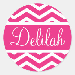 Aangepaste naam warm roze Chevron Ronde Sticker