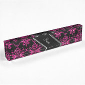Aangepaste naam warm roze glitter damask naambordje