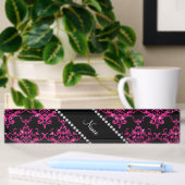 Aangepaste naam warm roze glitter damask naambordje