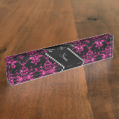 Aangepaste naam warm roze glitter damask naambordje (Zijkant)