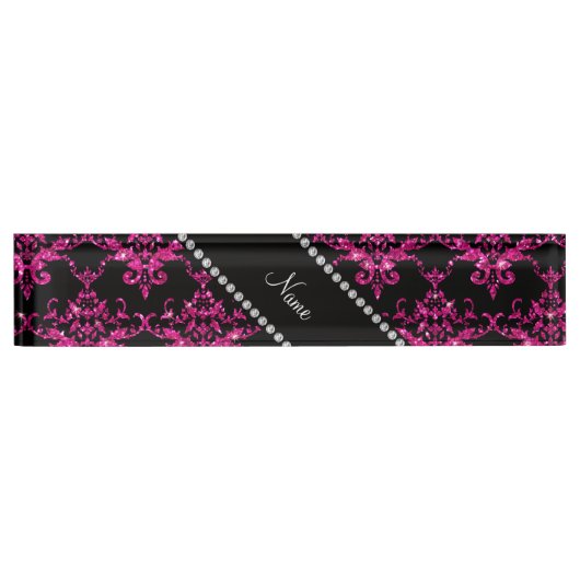 Aangepaste naam warm roze glitter damask naambordje (Voorkant)