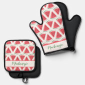 Aangepaste naam Watermelon Slice Zomer BBQ Ovenwant & Pannenlap Set (Voorkant / Achterkant)
