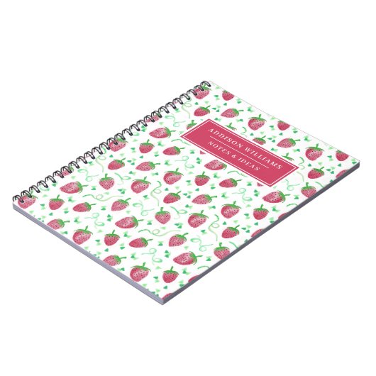 Aangepaste naam Waterverf aardbeienpatroon Notitieboek (Linkerzijde)
