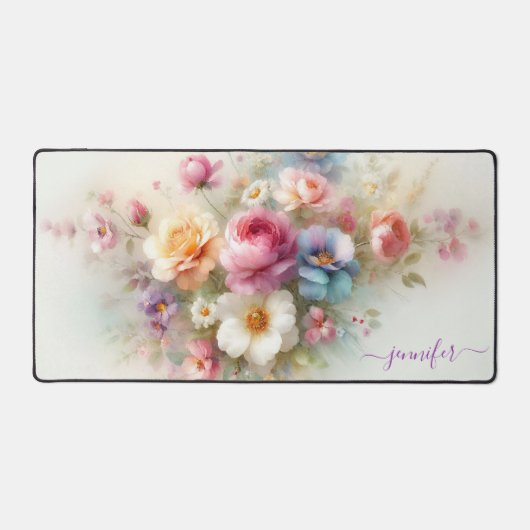 Aangepaste naam waterverf aquarel bloemensjabloon bureaumat (Voorkant)