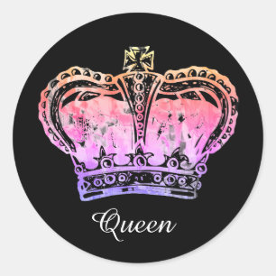Aangepaste naam Waterverf Art Royal Crown King Que Ronde Sticker