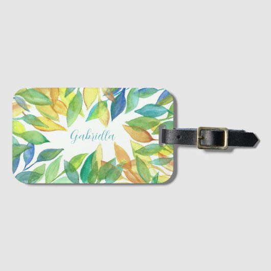 Aangepaste naam Waterverf Bladeren Bagagelabel (Voorkant (horizontaal))
