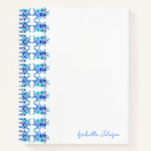 Aangepaste Naam Waterverf Blauw Bloemen Notitieboe Notitieboek (Voorkant)