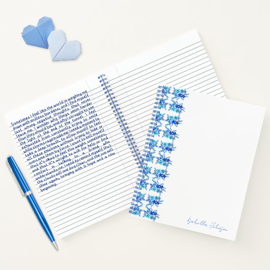 Aangepaste Naam Waterverf Blauw Bloemen Notitieboe Notitieboek