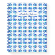 Aangepaste Naam Waterverf Blauw Bloemen Notitieboe