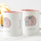 Aangepaste Naam Waterverf Blauw Roze Pompoen Herfs Tweekleurige Koffiemok