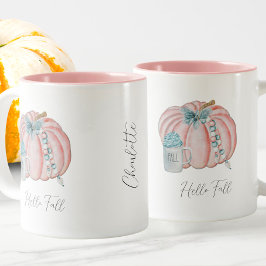 Aangepaste Naam Waterverf Blauw Roze Pompoen Herfs Tweekleurige Koffiemok