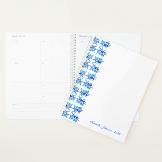 Aangepaste naam waterverf blauwe bloemen planner (Display)