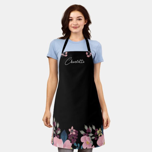 Aangepaste naam | Waterverf bloemen Boho Stylish Schort (Gedragen)