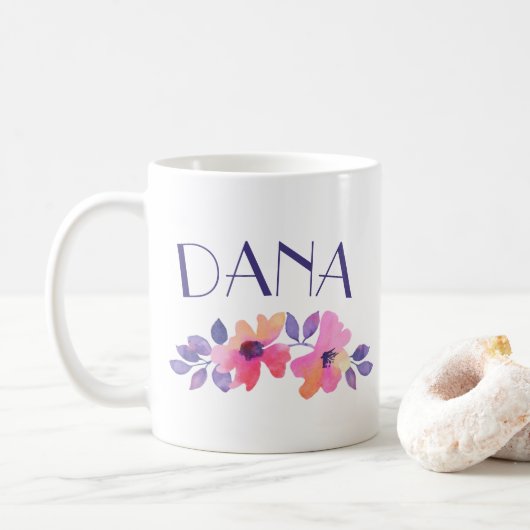 Aangepaste naam Waterverf bloemen koffie Koffiemok (Met donut)