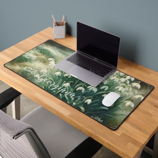 Aangepaste Naam Waterverf Bloemen Sneeuwklokjes Bureaumat (Kantoor 2)