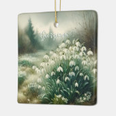 Aangepaste Naam Waterverf Bloemen Sneeuwklokjes Keramisch Ornament (Links)