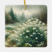 Aangepaste Naam Waterverf Bloemen Sneeuwklokjes Keramisch Ornament (Voorkant)