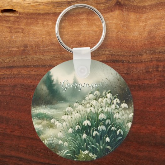 Aangepaste Naam Waterverf Bloemen Sneeuwklokjes Sleutelhanger (Voorkant)