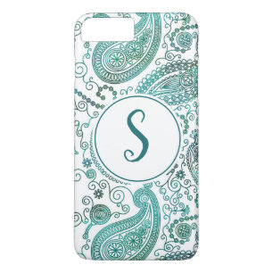 Aangepaste naam waterverf Blue Paisley Pattern iPhone 8/7 Plus Hoesje