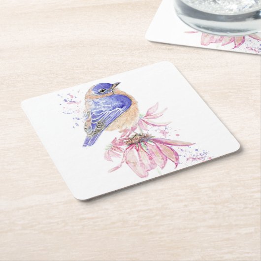 Aangepaste Naam Waterverf Bluebird Garden Bird Art Kartonnen Onderzetters (Schuin)