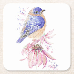 Aangepaste Naam Waterverf Bluebird Garden Bird Art Kartonnen Onderzetters