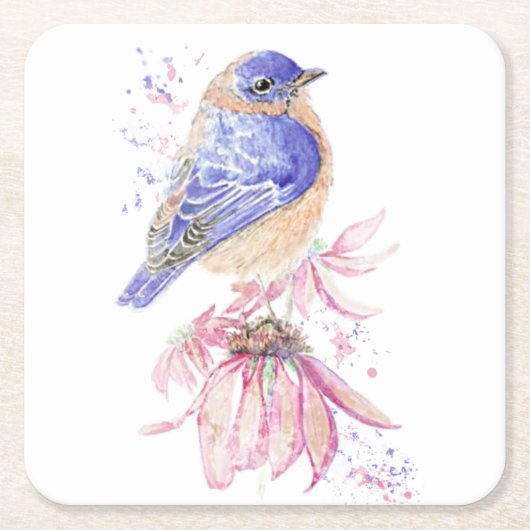 Aangepaste Naam Waterverf Bluebird Garden Bird Art Kartonnen Onderzetters (Voorkant)