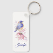 Aangepaste Naam Waterverf Bluebird Garden Bird Art Sleutelhanger (Achterkant)