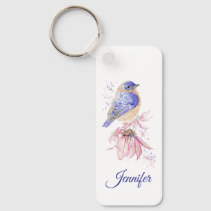 Aangepaste Naam Waterverf Bluebird Garden Bird Art Sleutelhanger