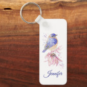 Aangepaste Naam Waterverf Bluebird Garden Bird Art Sleutelhanger (Voorkant)