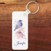 Aangepaste Naam Waterverf Bluebird Garden Bird Art Sleutelhanger (Achterkant)