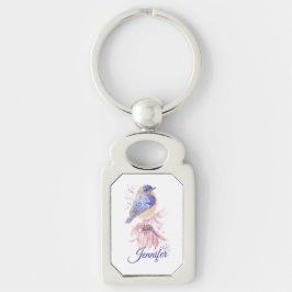 Aangepaste Naam Waterverf Bluebird Garden Bird Art Sleutelhanger