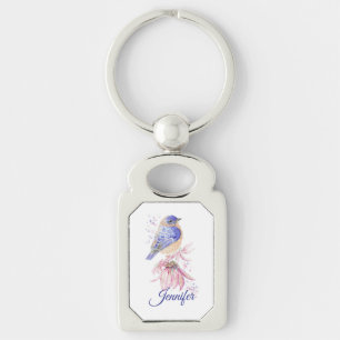 Aangepaste Naam Waterverf Bluebird Garden Bird Art Sleutelhanger