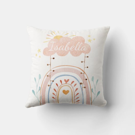Aangepaste naam Waterverf Boho Rainbow Kinder kind Kussen (Achterkant)