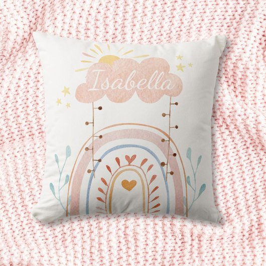 Aangepaste naam Waterverf Boho Rainbow Kinder kind Kussen
