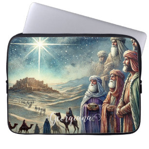 Aangepaste naam  Waterverf Drie wijze Mannen Laptop Sleeve