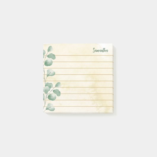 Aangepaste naam Waterverf Eucalyptus Elegant Lined Post-it® Notes (Voorkant)
