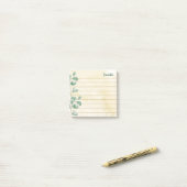 Aangepaste naam Waterverf Eucalyptus Elegant Lined Post-it® Notes (Op bureau)