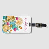 Aangepaste naam Waterverf Flowers Bagagelabel (Voorkant (horizontaal))