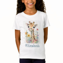 Aangepaste naam Waterverf Giraffe T-shirt