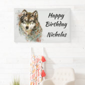 Aangepaste naam waterverf grijze wolf logo wolven  spandoek (Insitu)