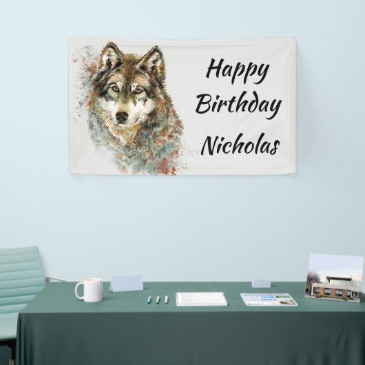 Aangepaste naam waterverf grijze wolf logo wolven  spandoek (Beurs)