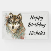 Aangepaste naam waterverf grijze wolf logo wolven  spandoek (Horizontaal)