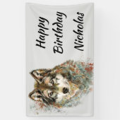Aangepaste naam waterverf grijze wolf logo wolven  spandoek (Verticaal)