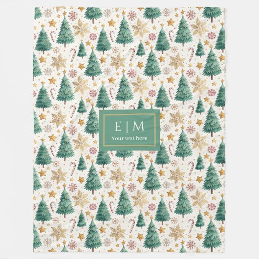 Aangepaste naam waterverf Kerstbomen fleece cadeau (Voorkant)