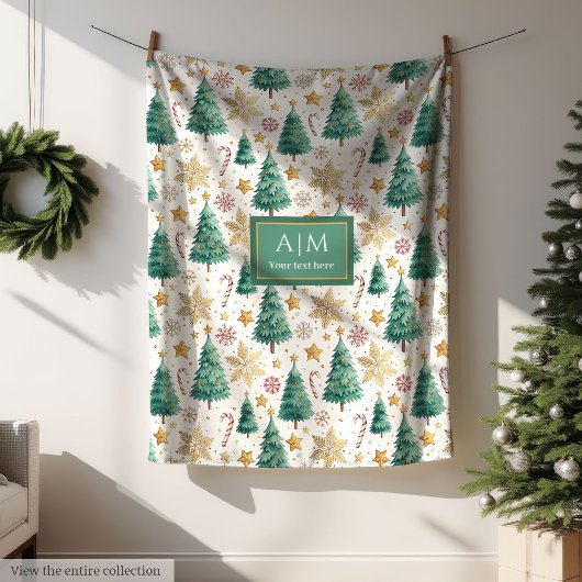 Aangepaste naam waterverf Kerstbomen fleece cadeau
