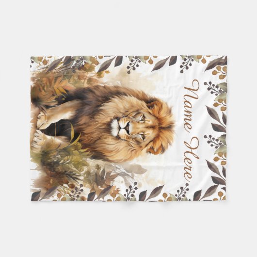 Aangepaste Naam Waterverf Leeuw Gepersonaliseerd K Fleece Deken (Voorkant (Horizontaal))