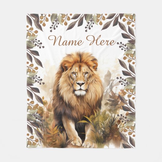 Aangepaste Naam Waterverf Leeuw Gepersonaliseerd K Fleece Deken (Voorkant)