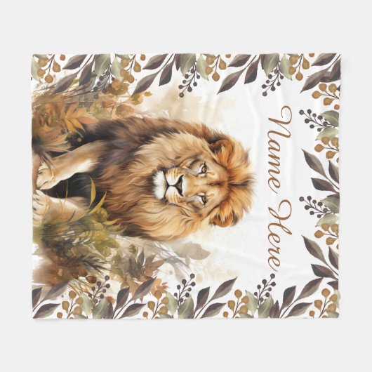 Aangepaste Naam Waterverf Leeuw Gepersonaliseerd K Fleece Deken (Voorkant (Horizontaal))